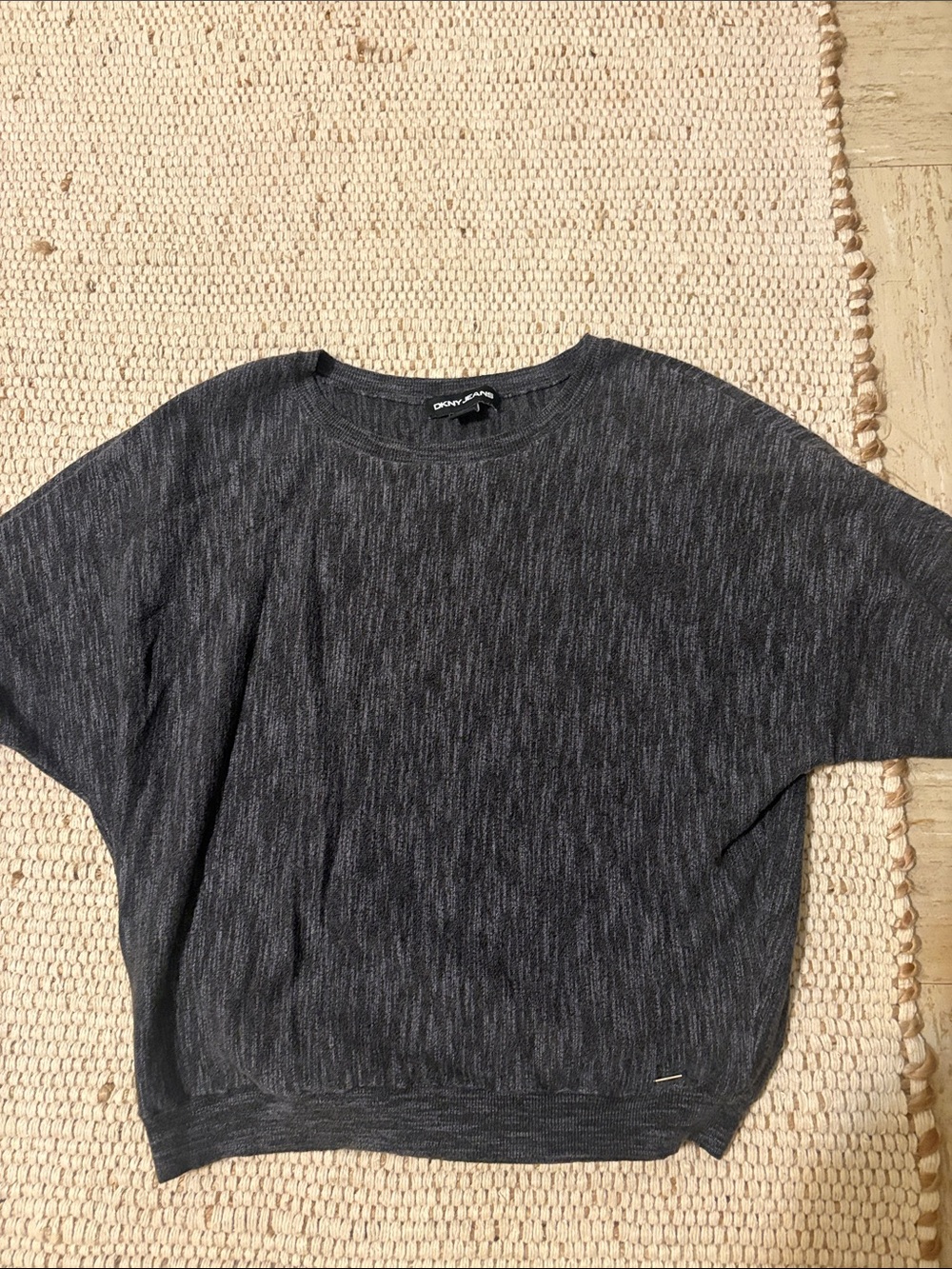 DKNY Women’s Charcoal Crewneck Short-Sleeve Sweater